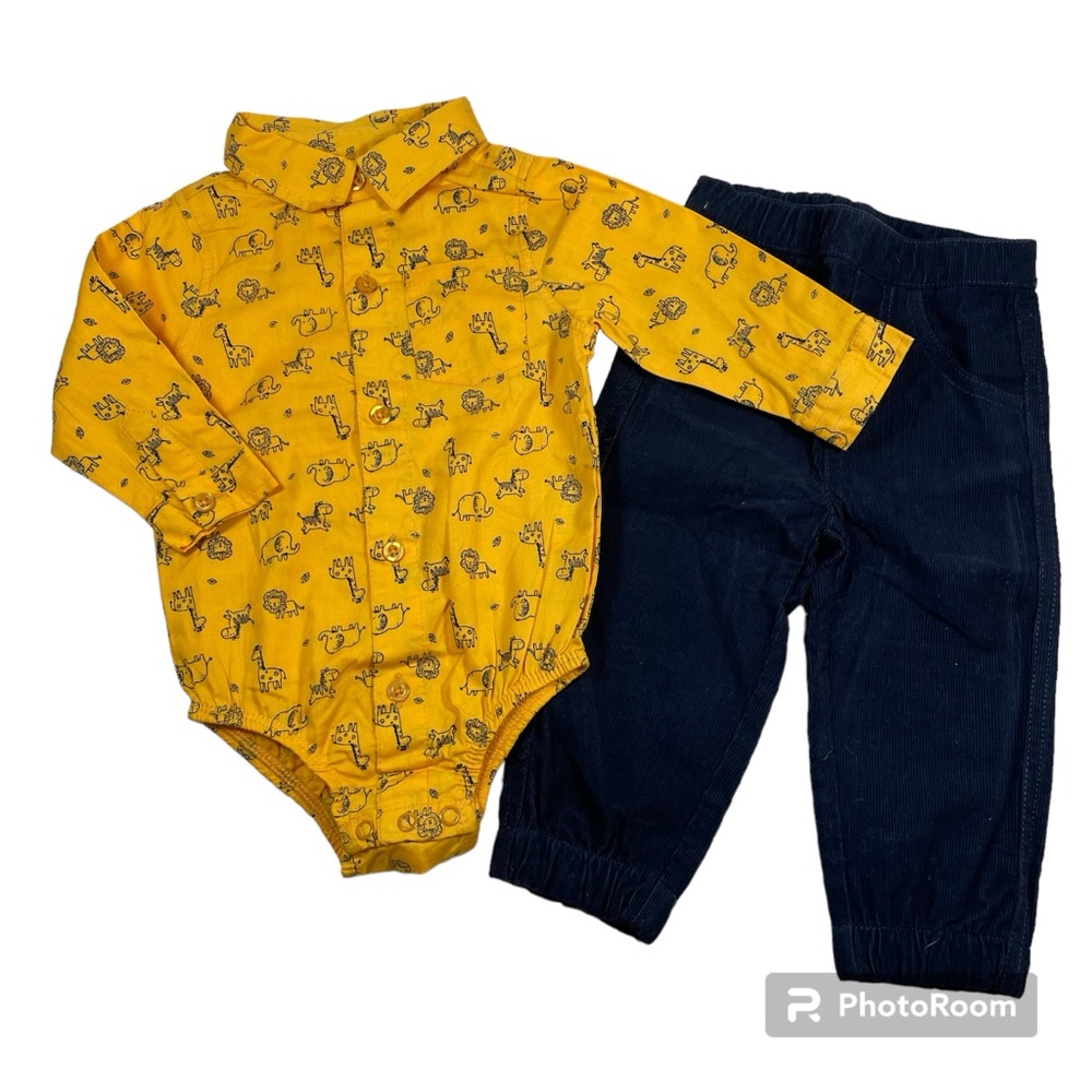 NWOT Little Rebels Animal Print Shirt Bodysuit Baby Corduroy Pant Size 3-6M